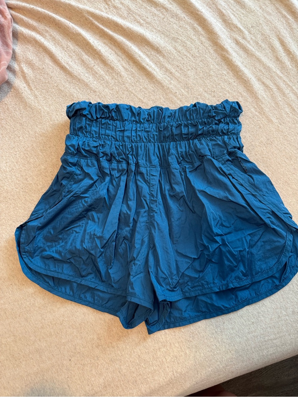 FP Movement by Free People Teal Blue High-Waist Ruched Athletic Shorts
